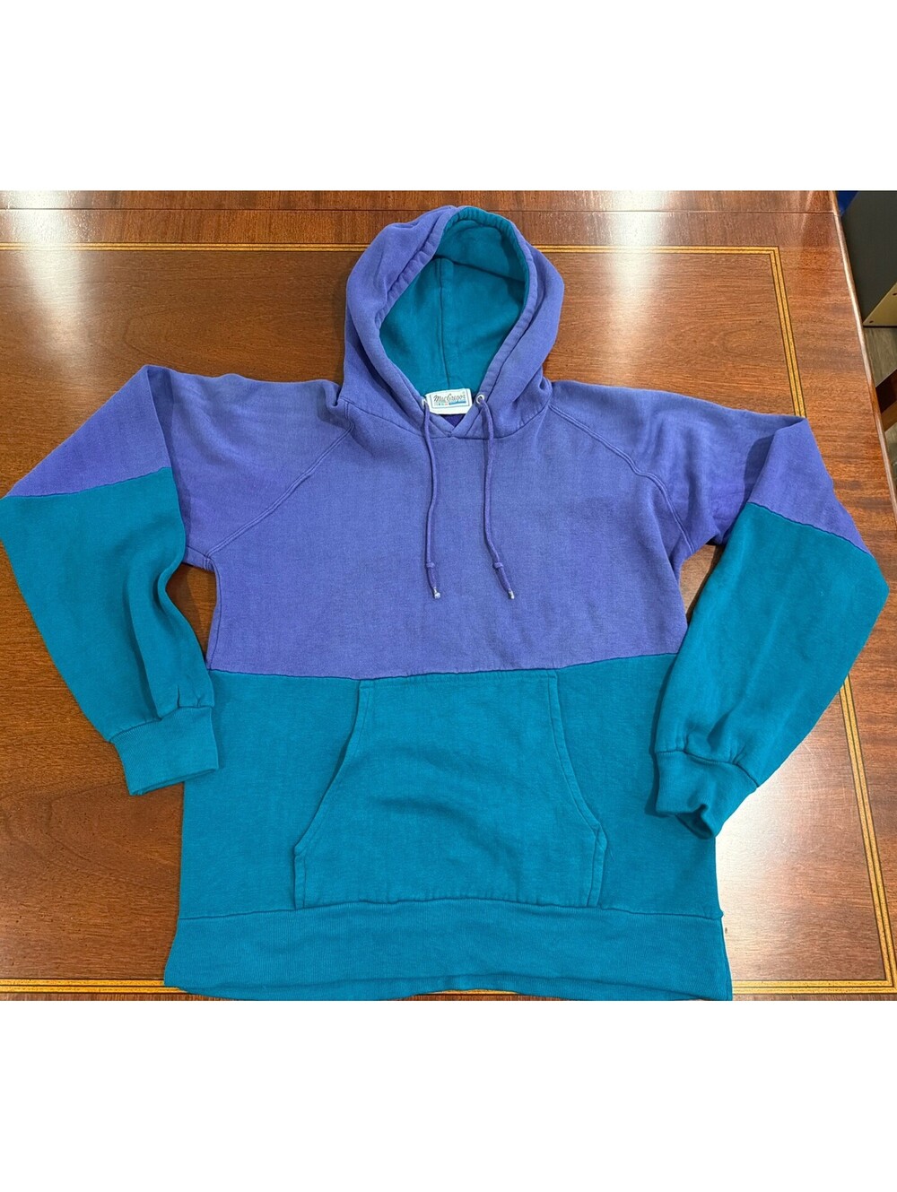 VINTAGE MacGregor Pullover Hoodie Sweatshirt Size MEDIUM Purple GREEN Mens 80s